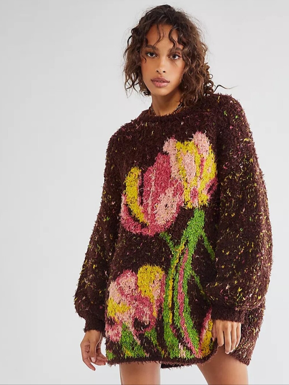 Free People Color Me Cozy Jumper Knit Sweater Tulips Brown XS